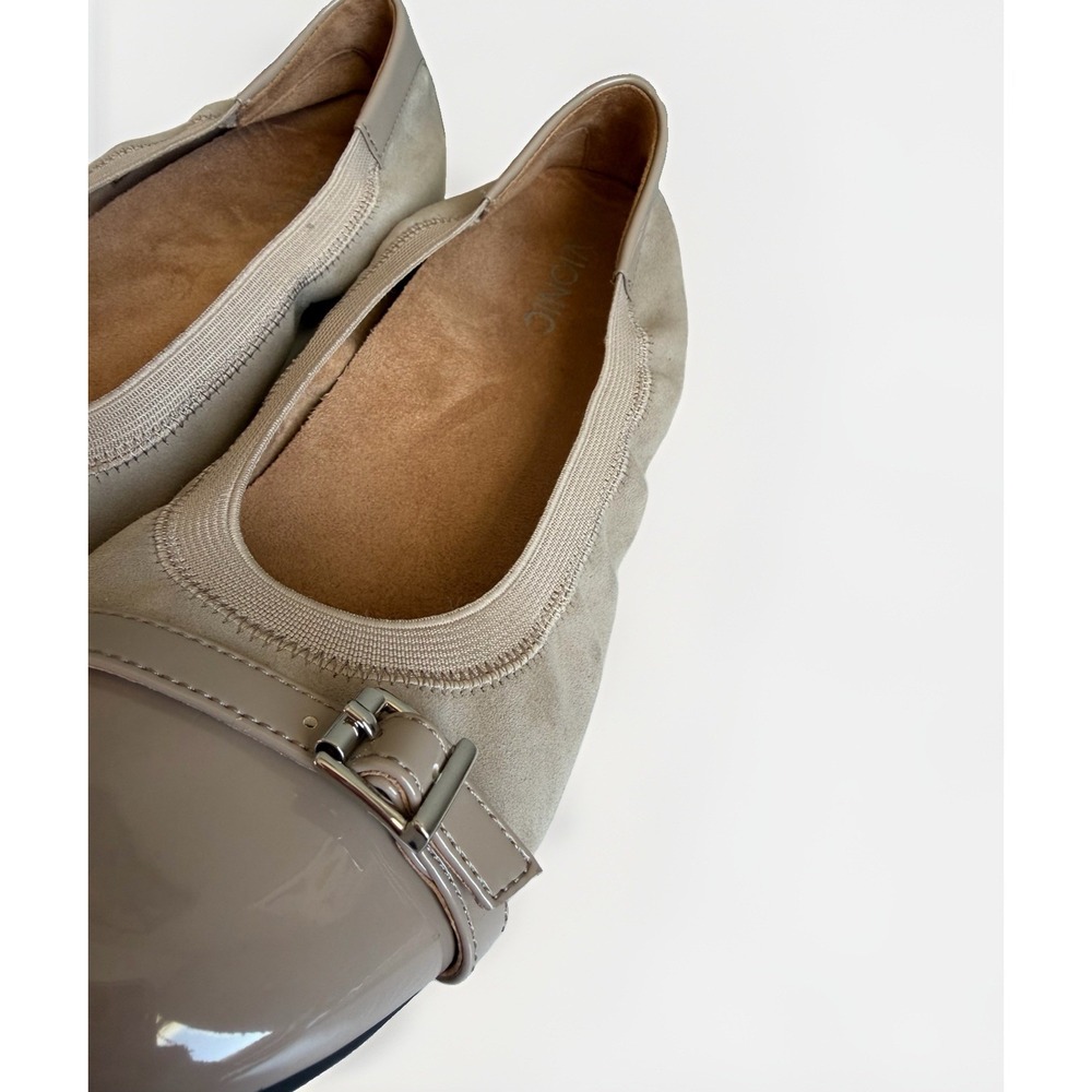 Vionic Neva Women's US 9 Taupe Suede Patent Cap Toe Buckle Ballet Flats - Picture 2 of 11